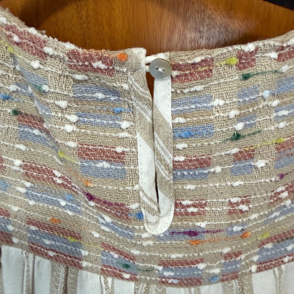 Smocked Square-Neck Striped Peasant Top - Ivory with Pastel Accents - Picture 6 of 7